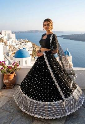black color sequin work georgette lehnga Choli Set 1