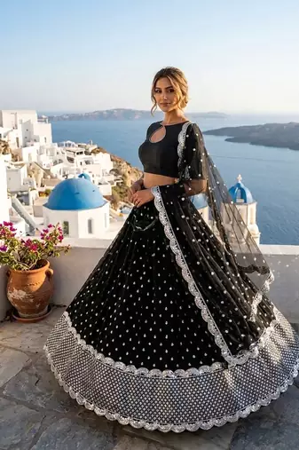 black color sequin work georgette lehnga Choli Set