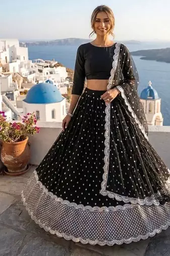 black color sequin work georgette lehnga Choli Set