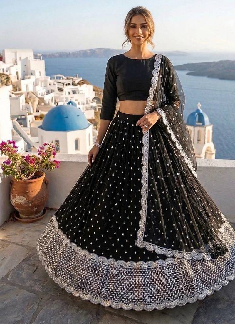 black color sequin work georgette lehnga Choli Set