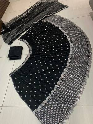 black color sequin work georgette lehnga Choli Set 4