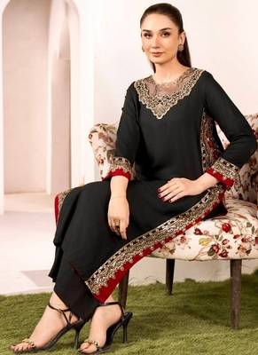Black mul chanderi embroidered top  roman silk blend palazzo & dupatta set 3