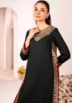 Black mul chanderi embroidered top  roman silk blend palazzo & dupatta set 4