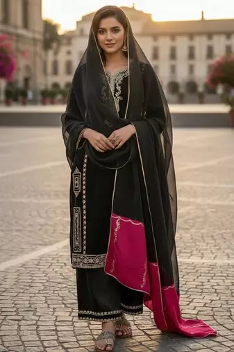 Designer black jimmy choo embroidered top  palazzo & dupatta set