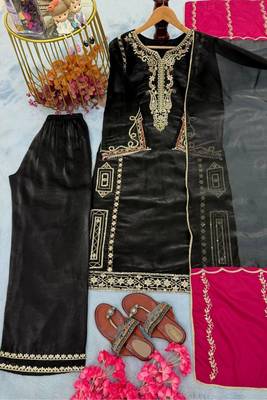 Designer black jimmy choo embroidered top  palazzo & dupatta set 2