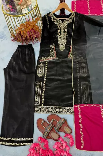 Designer black jimmy choo embroidered top  palazzo & dupatta set