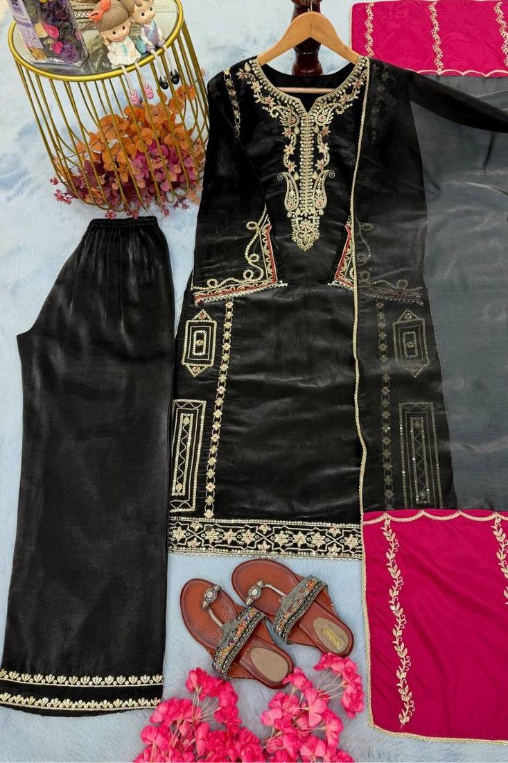 Designer black jimmy choo embroidered top  palazzo & dupatta set