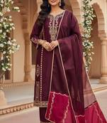 Designer maroon jimmy choo embroidered top  palazzo & dupatta set
