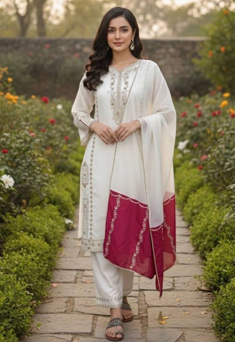 Designer white jimmy choo embroidered top  palazzo & dupatta set