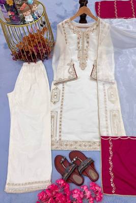 Designer white jimmy choo embroidered top  palazzo & dupatta set 2