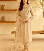Designer roman silk blend embroidered top  bottom & net dupatta set