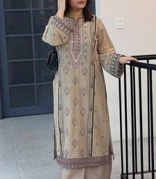 Beige faux georgette embroidered top  palazzo & dupatta suit set