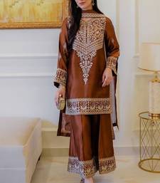 Pakistani style pure chinon silk blend embroidered top  palazzo & dupatta set