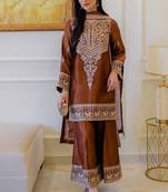Pakistani style pure chinon silk blend embroidered top  palazzo & dupatta set