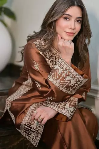 Pakistani style pure chinon silk blend embroidered top  palazzo & dupatta set