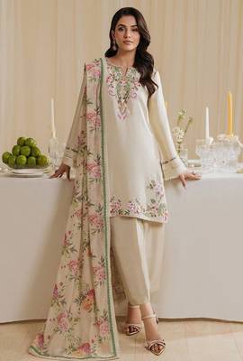 Gorgeous pakistani natural crepe top  farshi palazzo & printed dupatta set 1