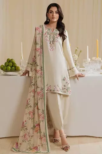 Gorgeous pakistani natural crepe top  farshi palazzo & printed dupatta set