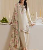 Gorgeous pakistani natural crepe top  farshi palazzo & printed dupatta set