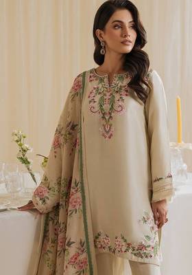 Gorgeous pakistani natural crepe top  farshi palazzo & printed dupatta set 3