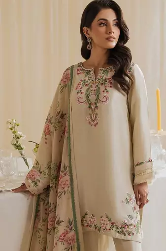 Gorgeous pakistani natural crepe top  farshi palazzo & printed dupatta set