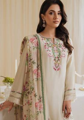 Gorgeous pakistani natural crepe top  farshi palazzo & printed dupatta set 4