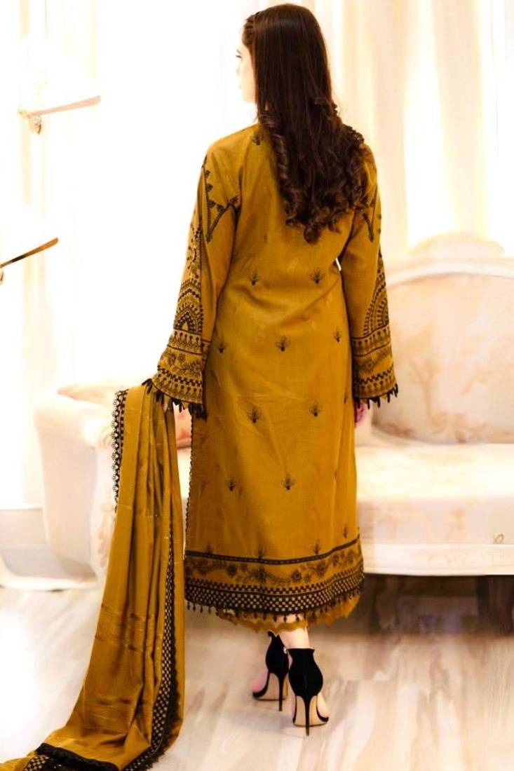 Pakistani mustard faux georgette embroidered top & palazzo set
