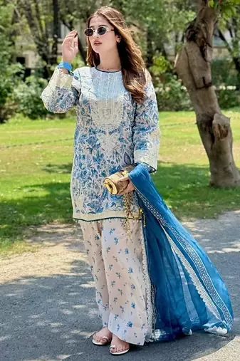 Printed natural crepe top  farshi palazzo & georgette dupatta set