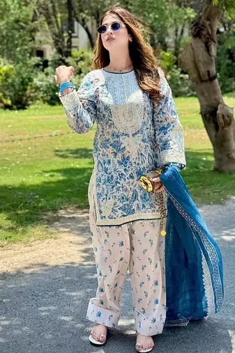 Printed natural crepe top  farshi palazzo & georgette dupatta set