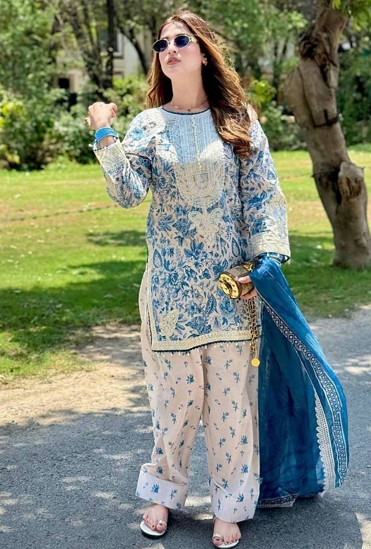 Printed natural crepe top  farshi palazzo & georgette dupatta set