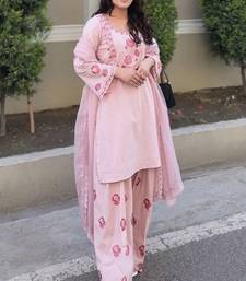 Pink natural crepe embroidered top  farshi palazzo & dupatta set