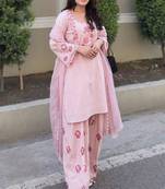 Pink natural crepe embroidered top  farshi palazzo & dupatta set