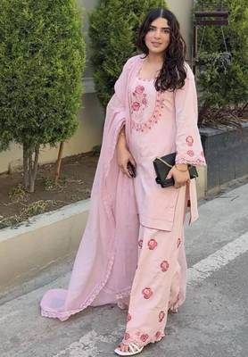 Pink natural crepe embroidered top  farshi palazzo & dupatta set 4