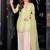 Lime green crepe embroidered top  printed farshi palazzo & dupatta set