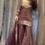 Heavy brown printed chinon silk blend top-blouse  palazzo & butterfly net dupatta set