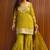 Heavy yellow printed chinon silk blend top-blouse  palazzo & butterfly net dupatta set