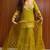 Heavy yellow printed chinon silk blend top-blouse  palazzo & butterfly net dupatta set
