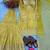Heavy yellow printed chinon silk blend top-blouse  palazzo & butterfly net dupatta set
