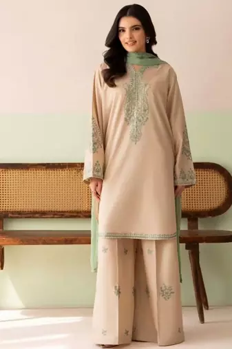 Designer heavy roman silk blend embroidered top  palazzo & dupatta set