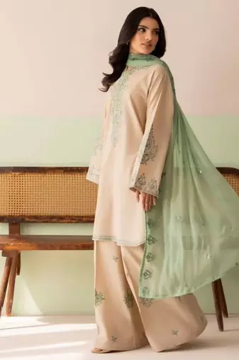Designer heavy roman silk blend embroidered top  palazzo & dupatta set