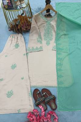Designer heavy roman silk blend embroidered top  palazzo & dupatta set 5