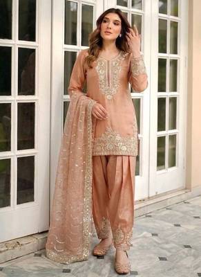 Pure nc moss silk blend embroidered top  farshi palazzo & dupatta set 1