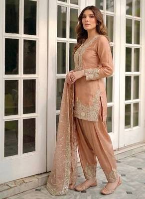 Pure nc moss silk blend embroidered top  farshi palazzo & dupatta set 2