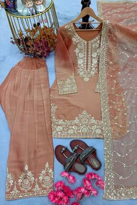 Pure nc moss silk blend embroidered top  farshi palazzo & dupatta set 3