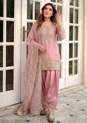 Pure nc moss silk blend embroidered top  farshi palazzo & dupatta set 1