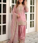 Pure nc moss silk blend embroidered top  farshi palazzo & dupatta set
