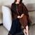 Dark brown roman silk blend thread embroidered top  bottom & dupatta set