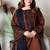 Dark brown roman silk blend thread embroidered top  bottom & dupatta set