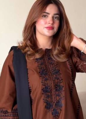 Dark brown roman silk blend thread embroidered top  bottom & dupatta set 4