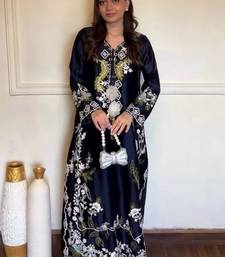 Blue satin rayon embroidered long kaftan  bottom & dupatta set
