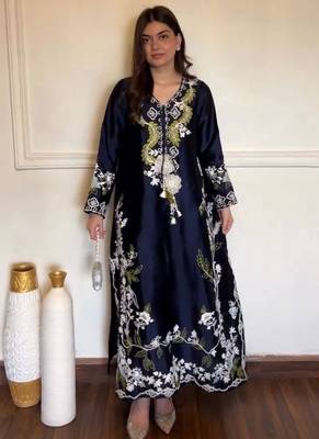 Blue satin rayon embroidered long kaftan  bottom & dupatta set 2